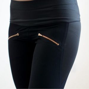 Throw and Roll rose gold zipper leggings by Aday